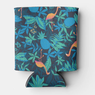 Enfriador De Latas Tropical Artístico: Patrón de piña Flamingo.