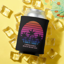 Enfriador De Latas Tropical Beach Sunset Vacation Custom Black Pink