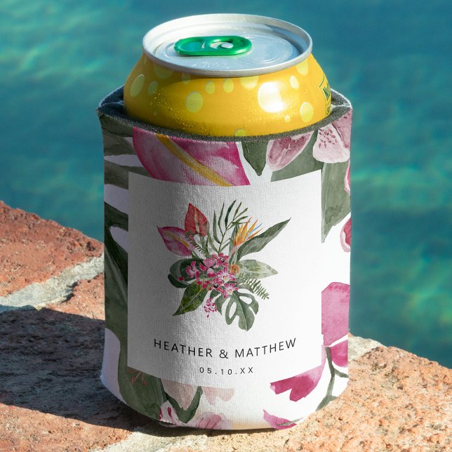 Enfriador De Latas Tropical Colorido (Colorful Tropical Floral Can Cooler by Painted Paperie
)