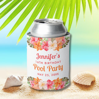 Enfriador De Latas Tropical Floral Swimming Pool Party
