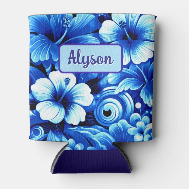 Enfriador De Latas Tropical Hawaiian Flowers Hibiscus Personalized (Anverso)