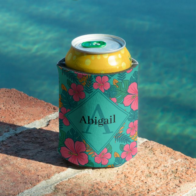 Enfriador De Latas Tropical Hibiscus and Palm Leaf Pattern  (Piscina in situ)