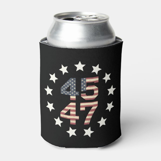 Enfriador De Latas Trump 45 47 estrellas bandera estadounidense vinta (Lata Anverso)
