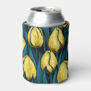 Enfriador De Latas Tulipanes amarillos con hojas azules
