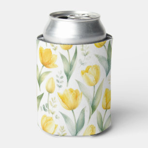 Enfriador De Latas Tulipanes Amarillos Pintura Floral Acuarela Botáni