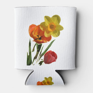Enfriador De Latas Tulipanes rojos y flores daffodiales amarillas