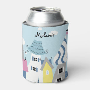 Enfriador De Latas Turismo personalizado ilustrado en Seaside Town