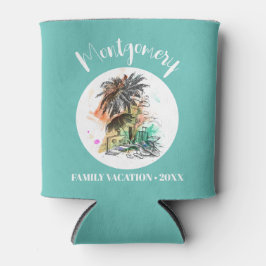 Enfriador De Latas Turquesa de vacaciones en familia de verano