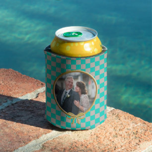 Enfriador De Latas Turquesa Gris Cuadros y Foto