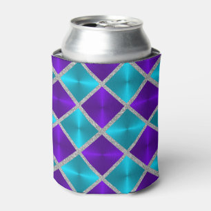 Enfriador De Latas Turquesa y púrpura con cuadrados plateados
