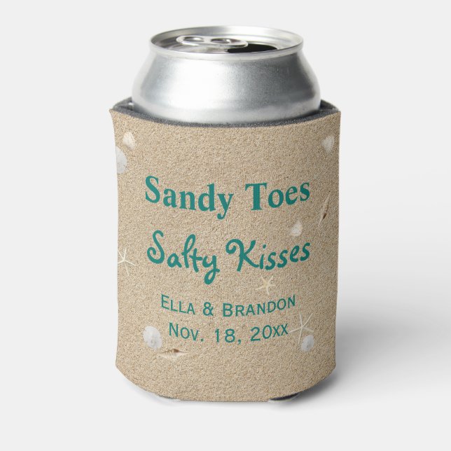 Enfriador De Latas Turquoise Beach Sandy Toes Salty Kiss Refrigerador (Reverso de la lata)