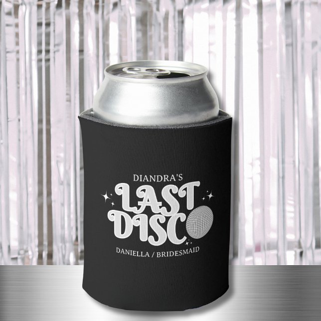 Enfriador De Latas Última discoteca Nombre Retro Plata Bachelorette d (Last Disco Name Retro Silver 70s Bachelorette Can Cooler)