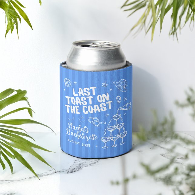 Enfriador De Latas Última tostada Bachelorette Refrigerador de bebida (Last Toast on the Coast Beach Bachelorette Can Coozie)