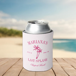 Enfriador De Latas Último chapuzón Palmas de playa Rosa brillante Des