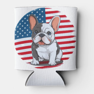 Enfriador De Latas Un bulldog francés personalizado con bandera estad
