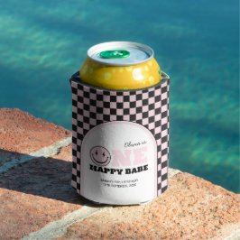 Enfriador De Latas Un Chica feliz de los bebés rosado primer cumpleañ