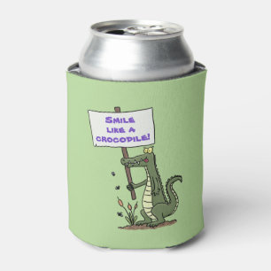 Enfriador De Latas Un cocodrilo verde gracioso sonriente personalizad
