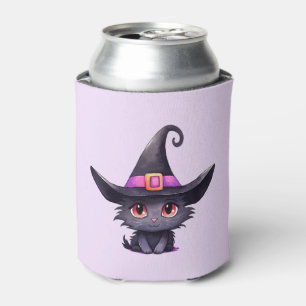 Enfriador De Latas Un gato negro lindo vistiendo al Gorra de una bruj