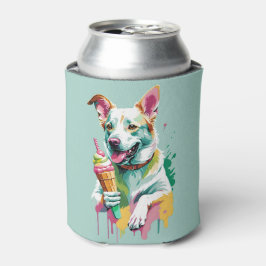 Enfriador De Latas Un perro feliz comiendo un helado