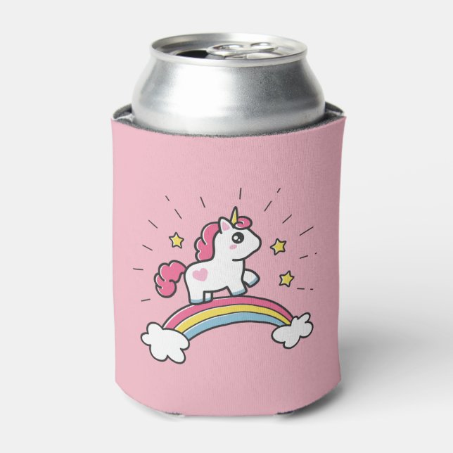 Enfriador De Latas Un Unicornio Cuerdo En Un Diseño Arcoiris (Lata Anverso)