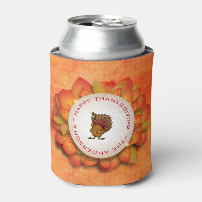 Enfriador De Latas Una guirnalda de hojas de otoño y Turquía (Lata Anverso)