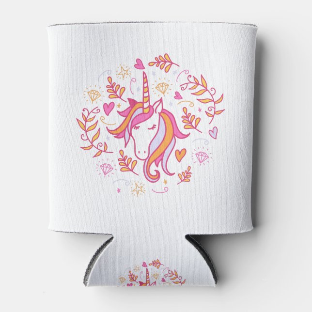 Enfriador De Latas Unicornio en rosa y Naranja (Anverso)