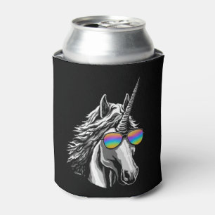 Enfriador De Latas Unicornio fresco con los sunglass del arco iris