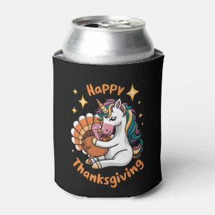 Enfriador De Latas Unicornio Lindo Abraza Pavo Feliz Día de Acción de
