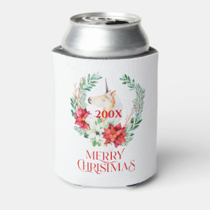 Enfriador De Latas unicornio navidad, corona de poinsettia