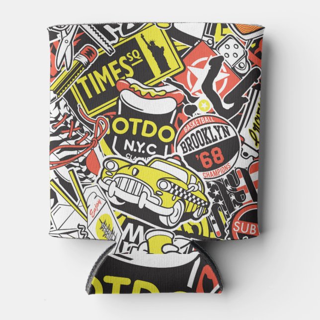 Enfriador De Latas Urbano de Nueva York: retazos pegatinas. (Anverso)