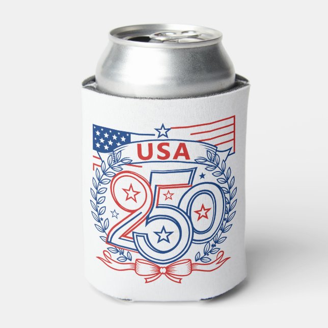 Enfriador De Latas USA 250 Patriotic Anniversary Emblem Design (Lata Anverso)