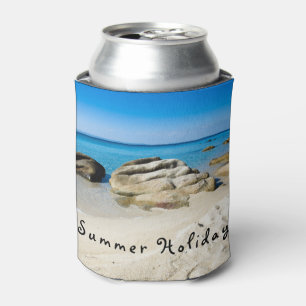 Enfriador De Latas Vacaciones de verano Hermosa foto de playa con tex