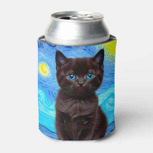 Enfriador De Latas Van Gogh Starry Night Black Cat