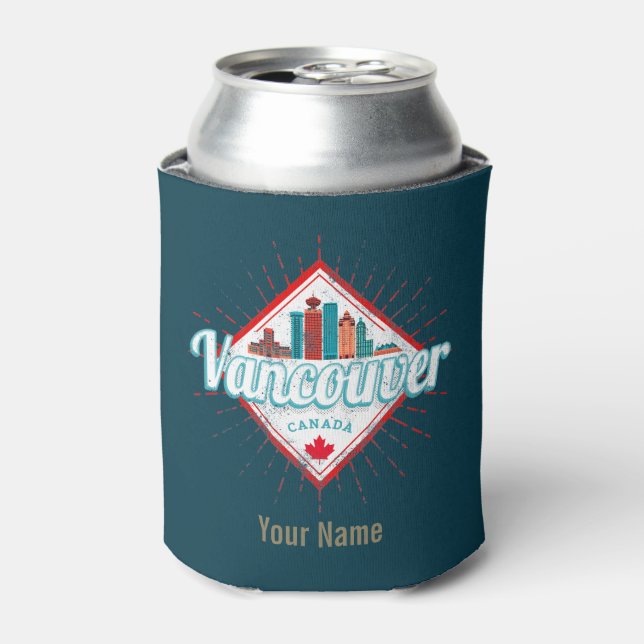 Enfriador De Latas Vancouver Skyline British Columbia Retro Canadá (Lata Anverso)