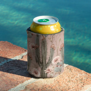 Enfriador De Latas Vaquera Floral Cactus Rosa Marrón Occidental