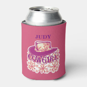 Enfriador De Latas Vaquera Gorra Flores Rosa/Nombre Judy