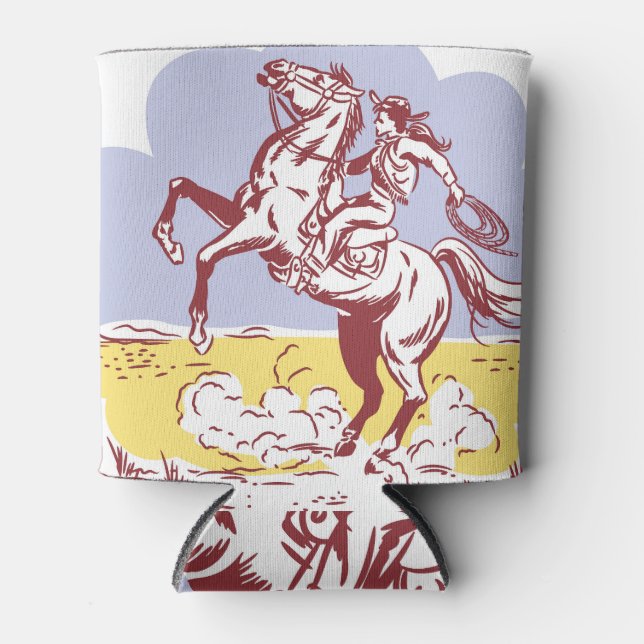 Enfriador De Latas Vaquera salvaje del Oeste: Dibujo de líneas antigu (Anverso)