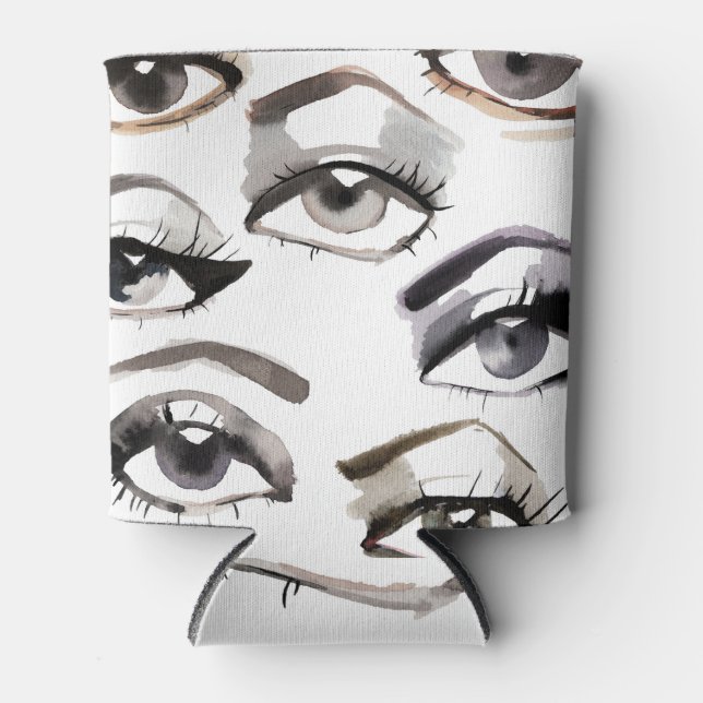 Enfriador De Latas Varios ojos, latigazos, diseño de maquillaje. (Anverso)