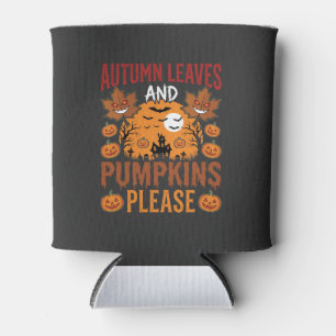 Enfriador De Latas Vector espeluznante de hojas de otoño y calabazas