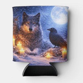 Enfriador De Latas Velas de búho lobo cuervo místicos Invierno Nieve