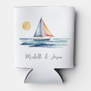 Enfriador De Latas Velero de moda acuarela náutica personalizada  