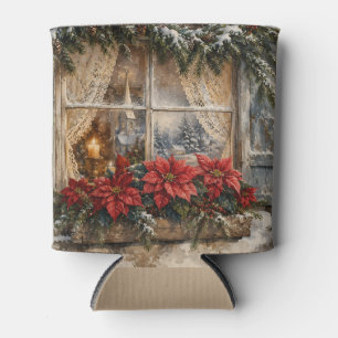 Enfriador De Latas Ventana de Navidad con Poinsettia Nevada