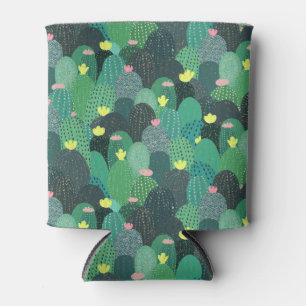 Enfriador De Latas Verano Cactus Verde azulados y puntos dorados de d