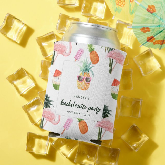 Enfriador De Latas Verano Flamingo Fiesta de la piscina Bachelorette  (Verano in situ)