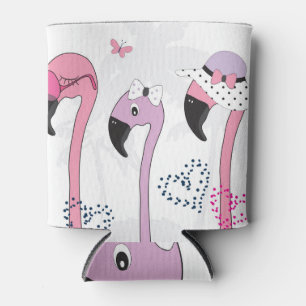 Enfriador De Latas Verano Flamingo: Ilustracion Beach Vintage.