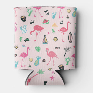 Enfriador De Latas Verano Flamingo: Vibrante patrón de aves