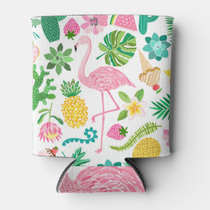 Enfriador De Latas Verano Flamingo: vibrante patrón sin fisuras.