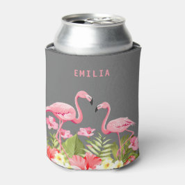 Enfriador De Latas Verano Flamingos salmón floral nombre rosa tropica