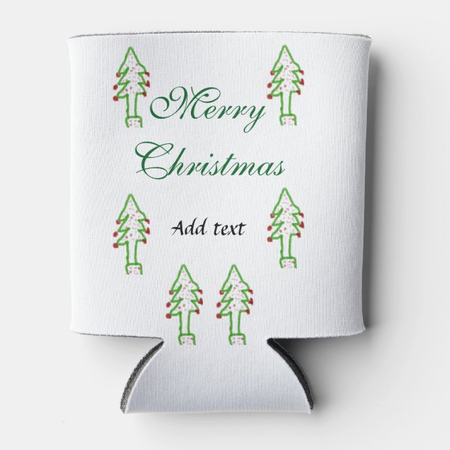 Enfriador De Latas Verde árbol de navidad rojo cereza alegría Navidad (Anverso)