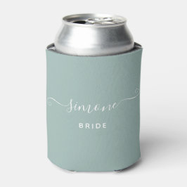Enfriador De Latas Verde Boda de escritura moderna Novia Dusty Green